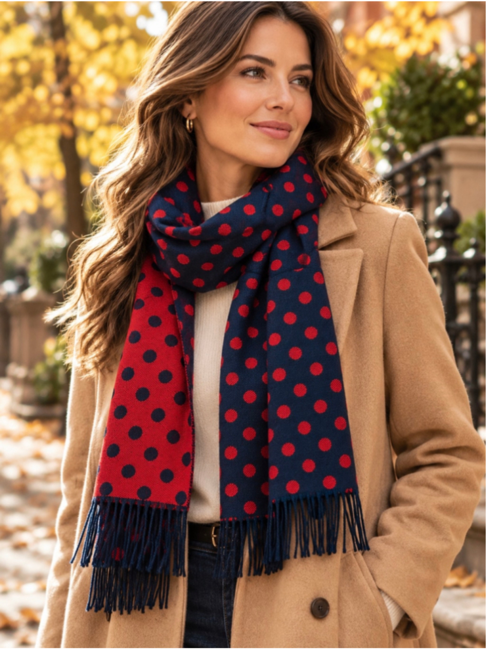 Tommy Hilfiger Reversible Polka Dot Oversized Scarf Shawl Wrap Crimson Navy